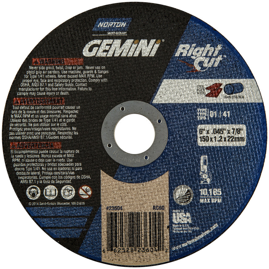 Norton Gemini Cut-Off Wheel, 6" x .045"