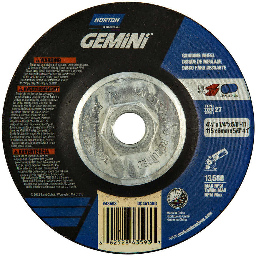 Norton Gemini Type 27 Depressed Center Grinding Wheel