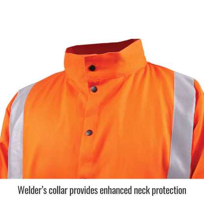 Revco Safety Welding Jacket w/ FR Reflective Tape, Safety Orange Close Up