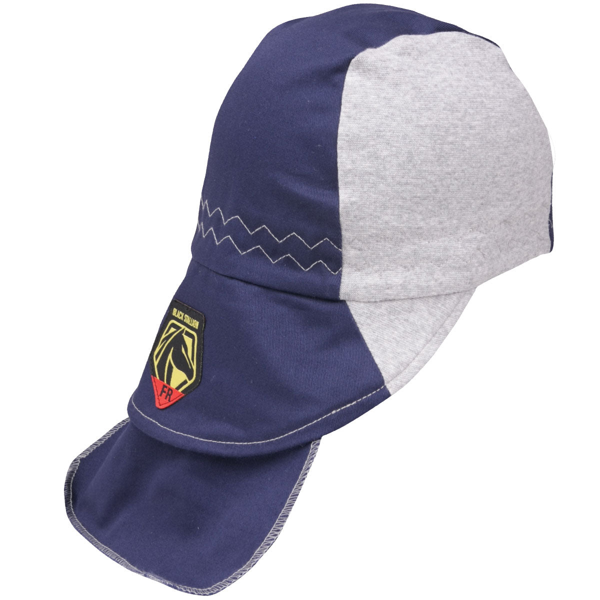 Black Stallion® FR Cotton Welding Cap with Hidden Bill Extension, Navy/Gray