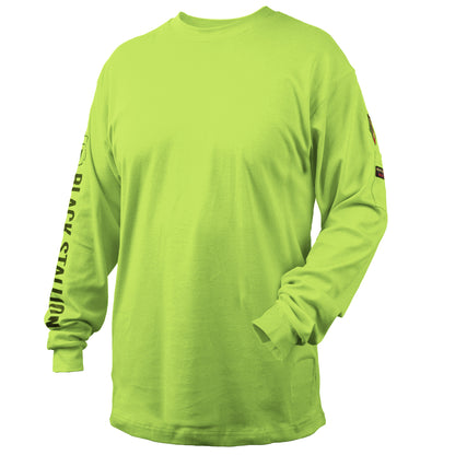 Black Stallion NFPA 2112 & NFPA70E 7 oz. FR Cotton Knit Long-Sleeve T-Shirt, Safety Lime