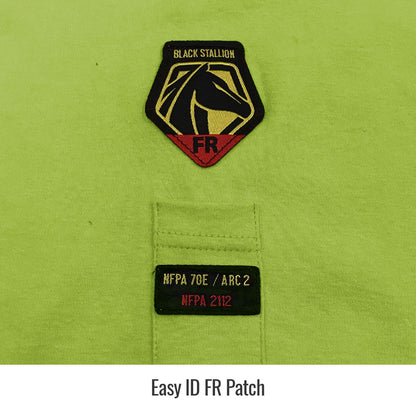 Black Stallion NFPA 2112 & NFPA70E 7 oz. FR Cotton Knit Long-Sleeve T-Shirt, Safety Lime Close Up