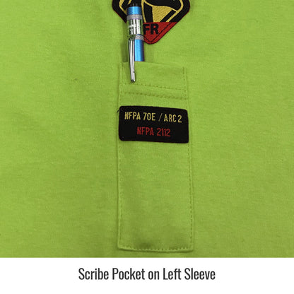 Black Stallion NFPA 2112 & NFPA70E 7 oz. FR Cotton Knit Long-Sleeve T-Shirt, Safety Lime Close up 2